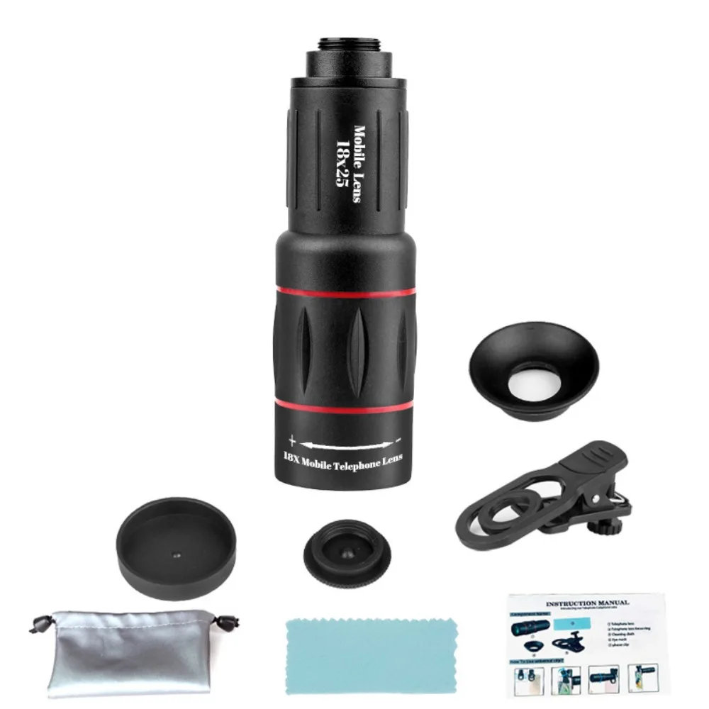 Universal HD Optical Cell Phone Lens Telephoto Lens Tripod Monocular Zoom Cell Phone Lens Monocular 18x25 Mobile Phone Lenses