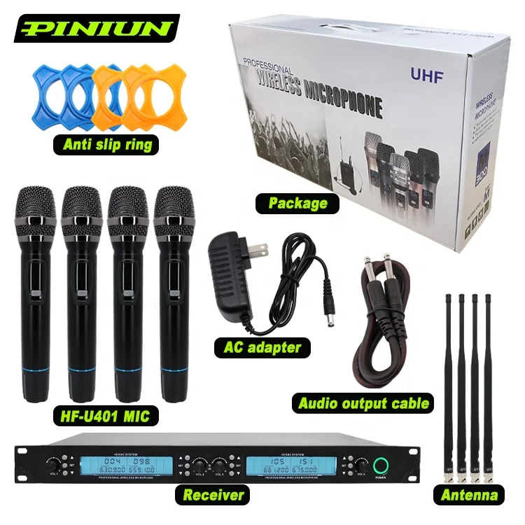 

PINIUN HF-U401 Microphone Wireless 4 Channel Professional Microphone Karaoke Stage Performance Handheld SINGING MIC