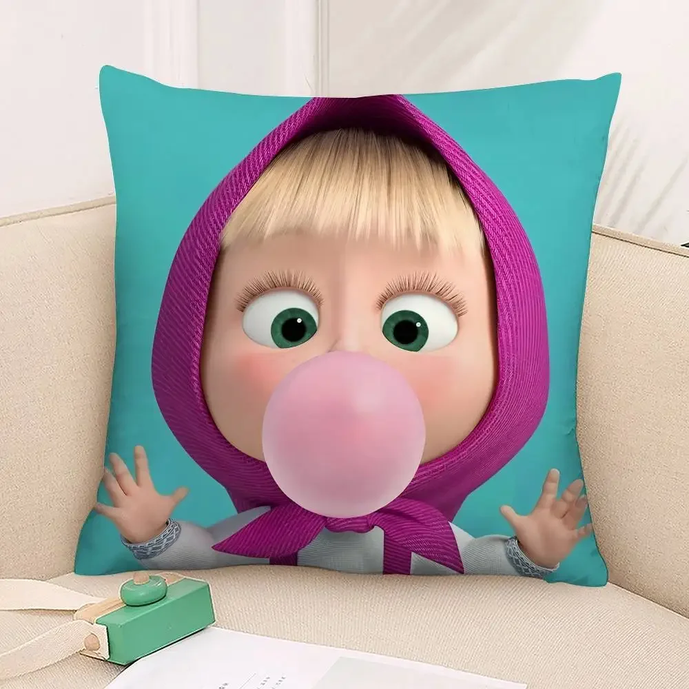 كارتون لطيف M-ماشا والدب كيس وسادة مربع على الوجهين طباعة وسادة القضية ل أريكة المنزل غرفة نوم ديكور هدية