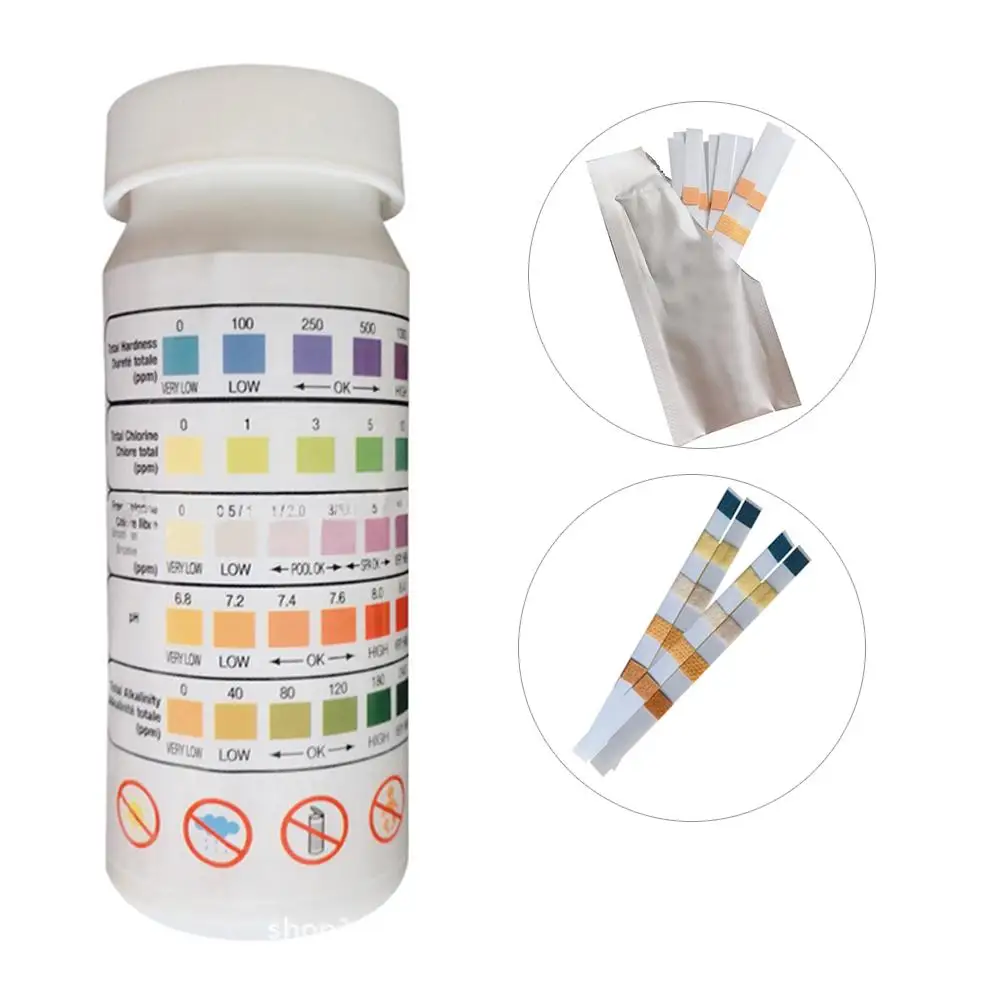Water Quality Test Strips Swimming Pool Testing Strip Accurate Reading 5 in 1 Quick Test for PH Hardness Total Alkalinit