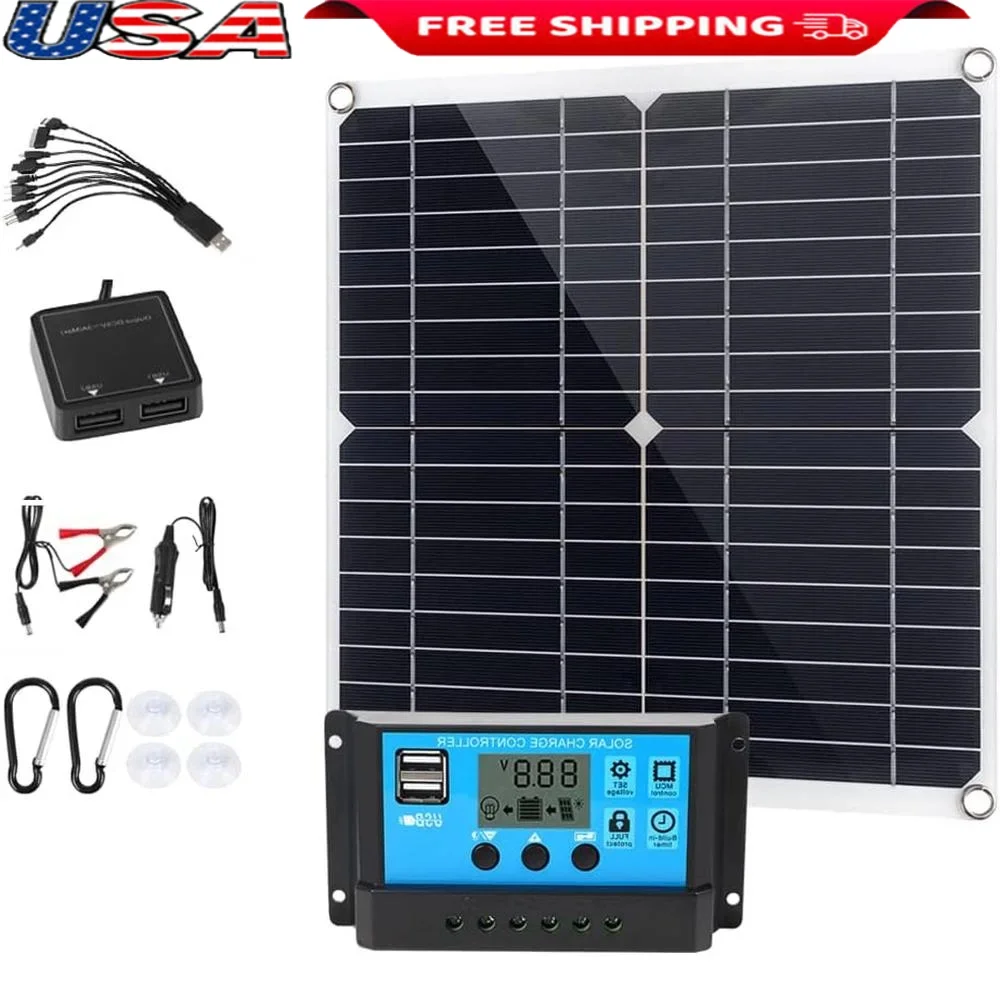 

200W Solar Panel Kit 12V Dual USB Outputs with 100A Charge Controller RVs Boats Home Use Battery Maintenance