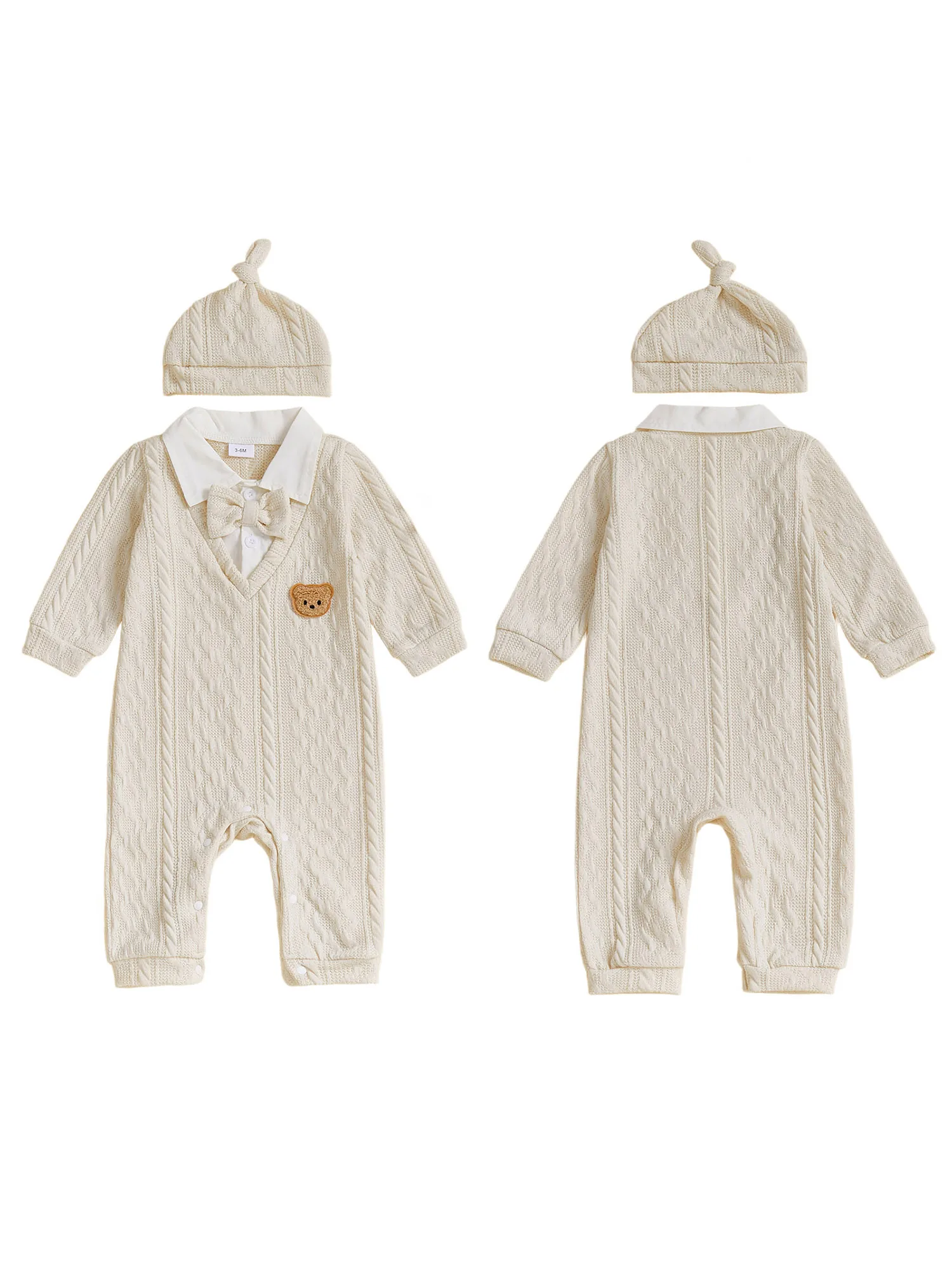 

Infant 2-Piece Autumn Ensemble Featuring Long-Sleeve Panda Embroidery Romper and Matching Beanie - Adorable Newborn Apparel