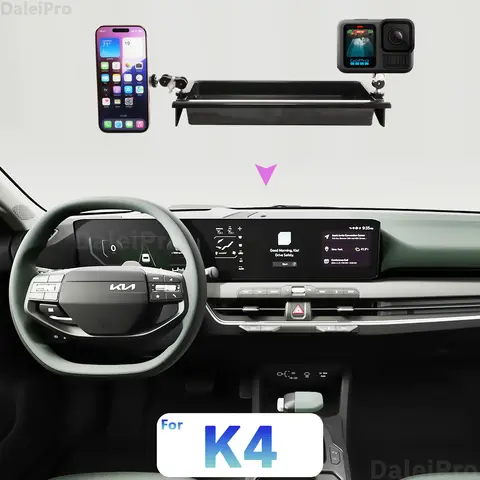 Car Phone Mount Camera Stand Storage Box Double Phone Holders Base Magsafe Wireless Charger For Kia K4 Hatchback 2024 2025 2026