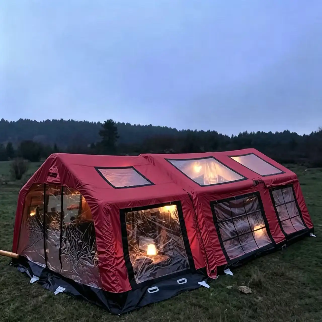 2026 Red Extra Large Extended Luxury Inflatable Glamping Tent Spacious for 8-10 Persons Waterproof Windproof Air Cabin Tentpromo