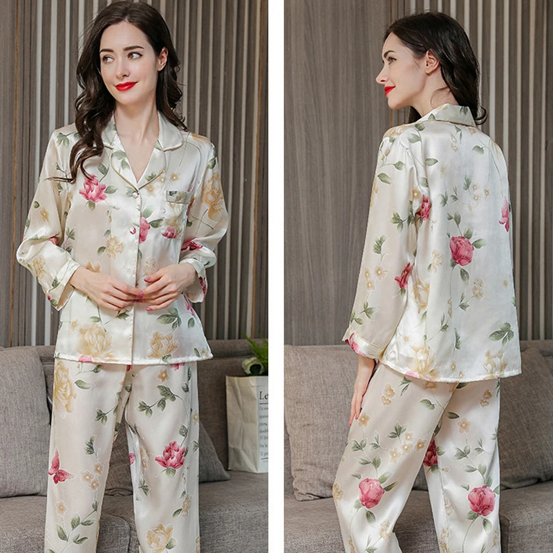 Heavyweight Mulberry Silk Pajamas for Women 100% Pure Silk Long Sleeve 2-Piece Set Plus Size Spring Autumn Sleepwear Loungewear