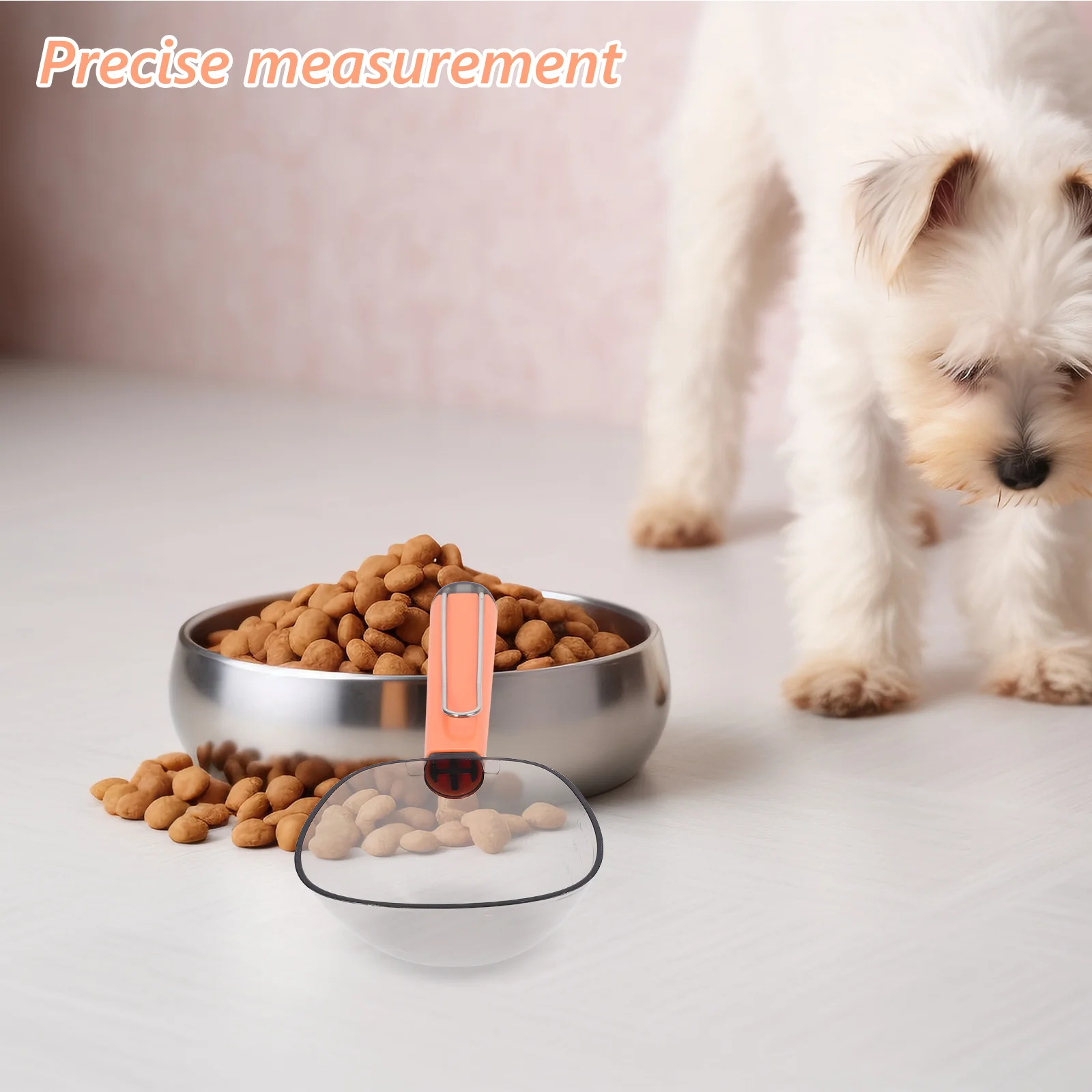 

Pet Food Scoop Stainless Steel Seal Clip Accurate Measurement Markings for Cat Dog Food Portioning Feeding Scoop Small Pet Treat