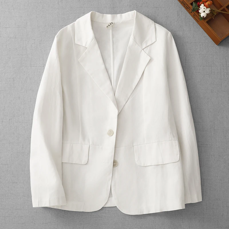 

Ladies' Loose Linen Suit irt Spring Autumn New Sle Simple Elegance Lazy Faion Outerwear Long Sve Color Cardigan