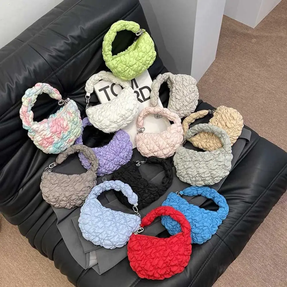 

Simple Mini Cloud Bubble Handbag Korean Style Nylon Pleated Cloud Bag Storage Bag Solid Color Underarm Bag Girls