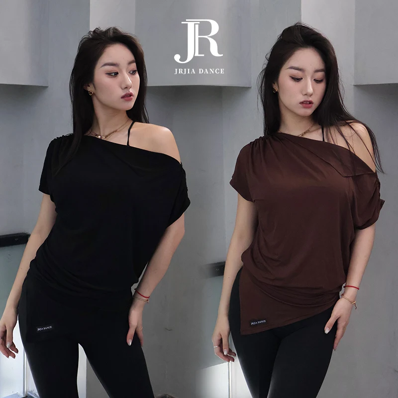 New JIADANCE Women's Latin Dance Top Shoulder Baring Short Sleeve Practice Uniform Standard Ballroom Dance Summer R179