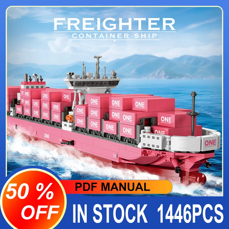 

JJ9127 1446PCS MOC Pink Cargo Ship ONE Container Building Blocks Bricks Assembling DIY Toys for Children Gift Set
