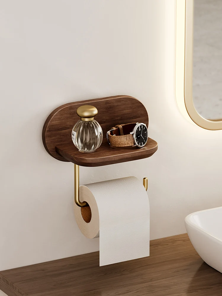 

Modern Simple Walnut Wood Paper Towel Holder Washroom Toilet Paper Storage Rack wall-Mounted Tissue Box Stainless Steel Material