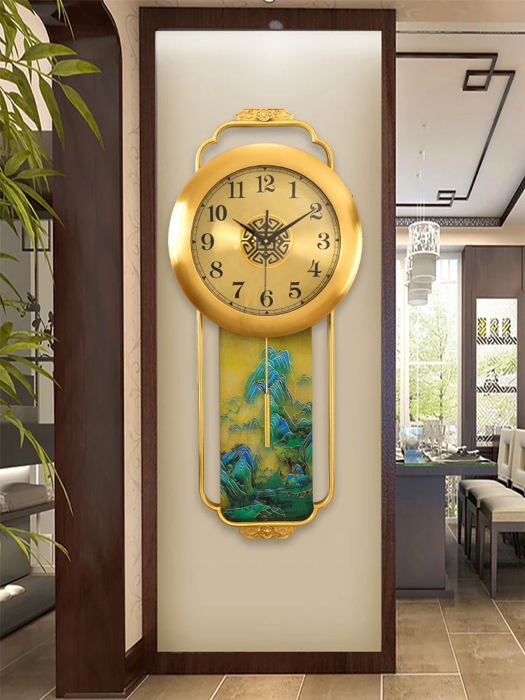 Thousand miles of rivers and mountains brass wall clock, high-end living room soft home silent quartz clock