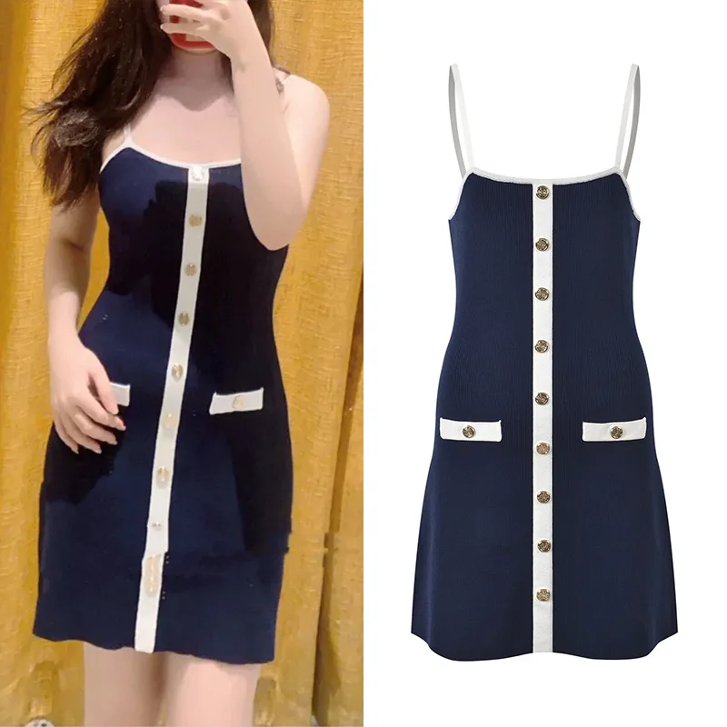 High-End Diepblauwe Gebreide Wrap Dr Round Ne Long Sve Casual Gebreide Rer Fem Faion Bovenkleding Lemon Boy