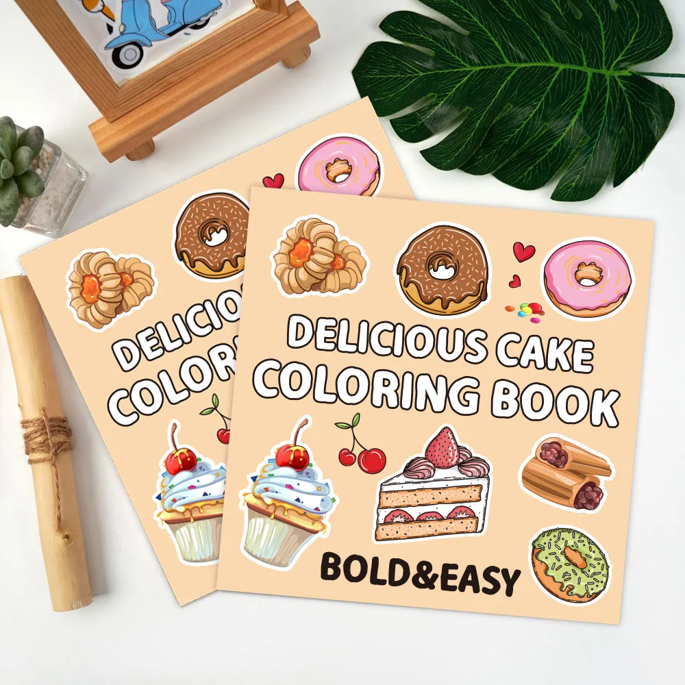 40 Pages Coloring Book for Kids Ages 2-5 Delicious Cake and Fruit Cartoon Graffiti Painting Enlightenment