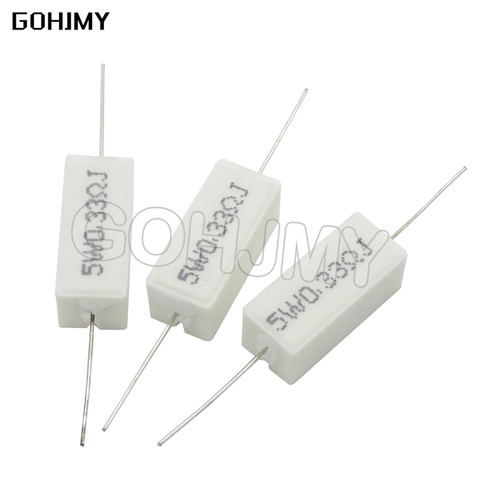 10PCS 5W Cement resistance 0.1 ~ 10k ohm 0.33R 1R 10R 100R 0.22 0.33 1 10 100 1K 10K ohm Cement resistor