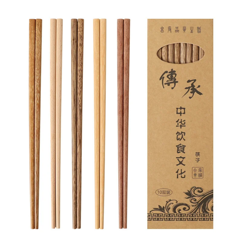 10pair natural wood chopsticks chinese food family dining japanese sushi kitchen tools