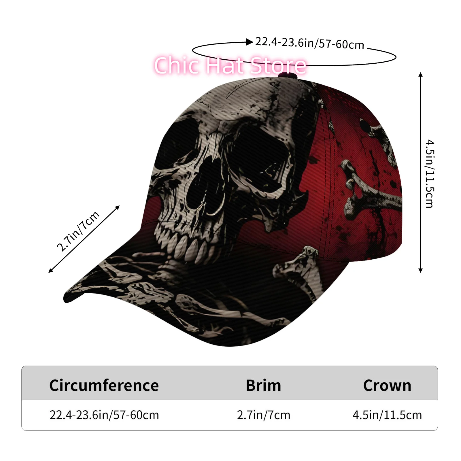 New Product Launch! A Trendy Choice! Adjustable Red And Gray Skull Print Hat, Perfect for Everyday Wear