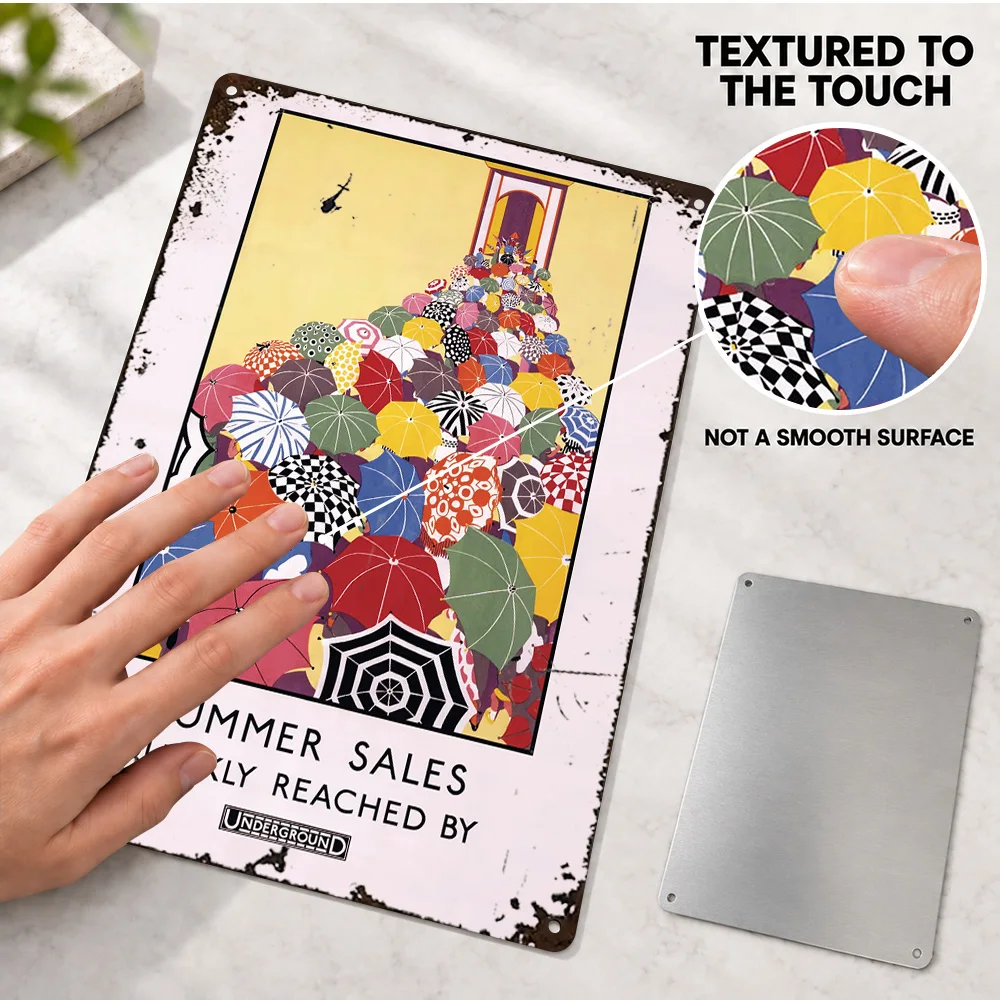 Summer Sales Parasol Advertisement Textured Metal Poster Customized Aluminum Sign Vintage Inspired Wall Art For Reading Nook