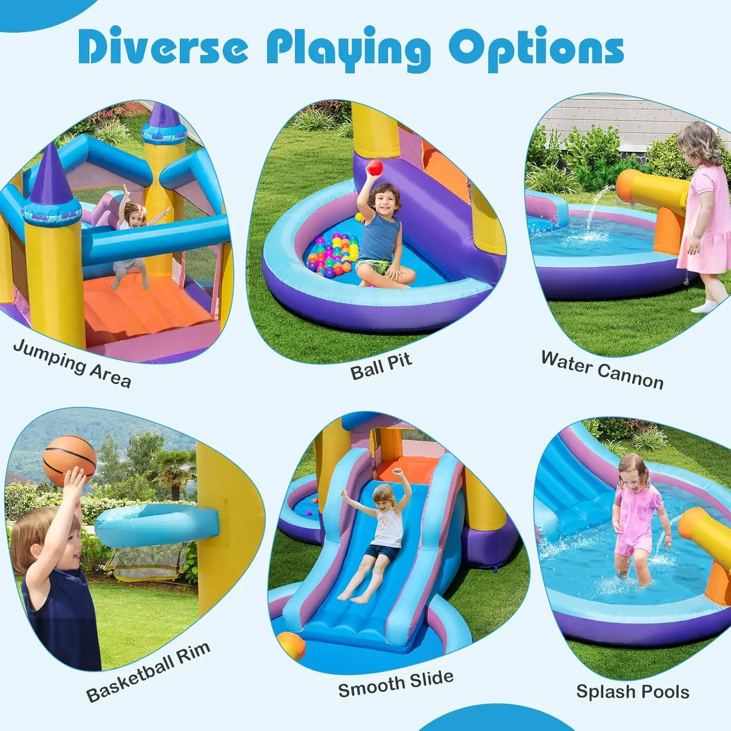 Inflatable Water Slide, Ocean Bounce House Water Park with Ball Pit & Splash Pool for Outdoor Fun, Bouncy Castle Waterslides Inf