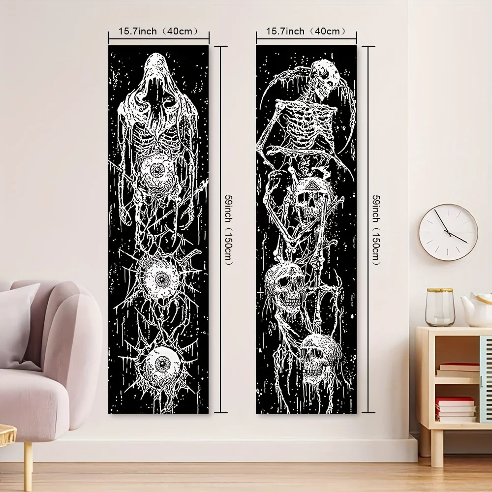2pcs/set Skeleton Tapestry, Polyester Tapestry, Wall Hanging for Living Room Bedroom Office, Home Decor Room Decor Party Decor,