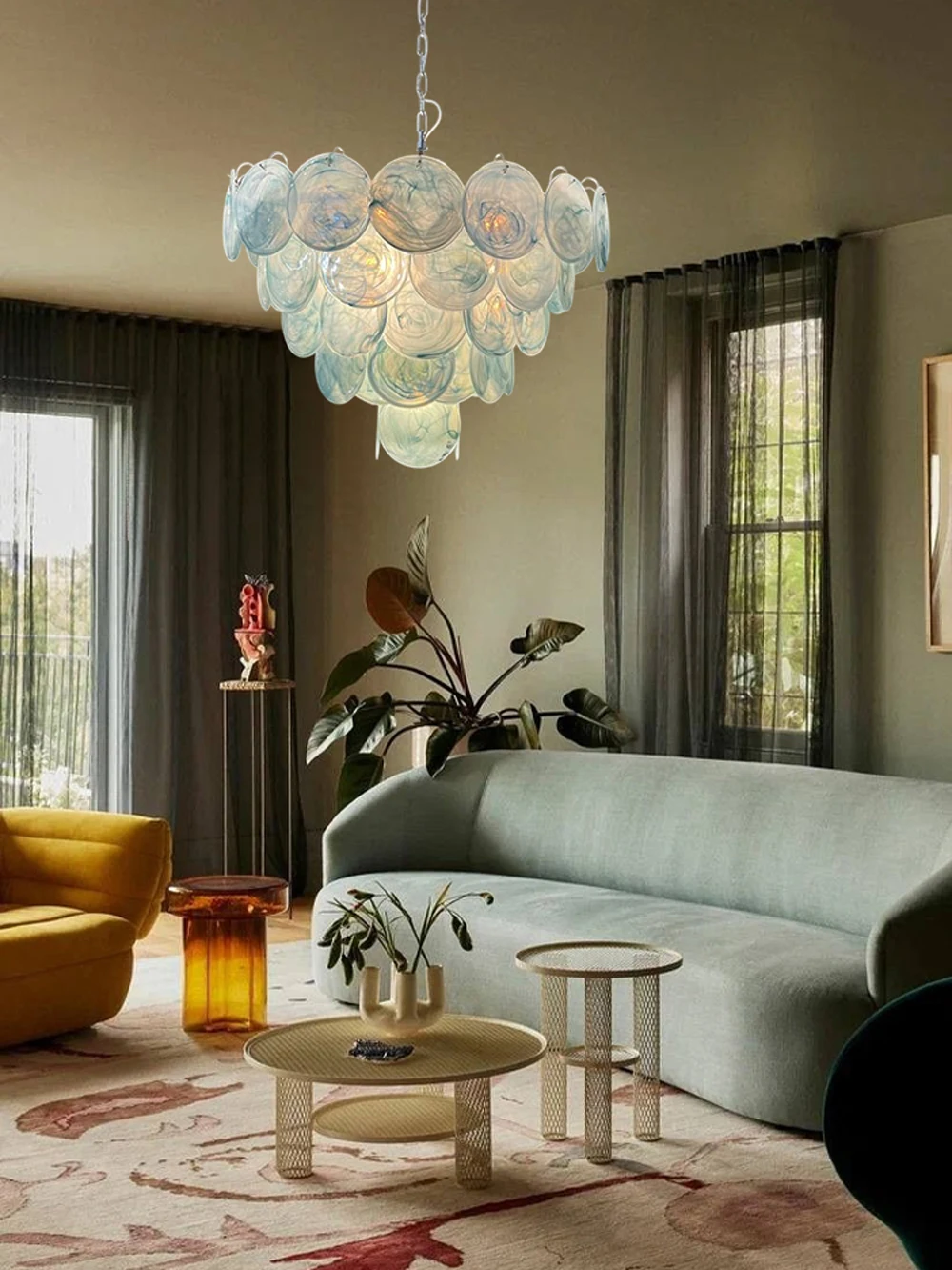 French Glass Art Dimmable LED Chandelier