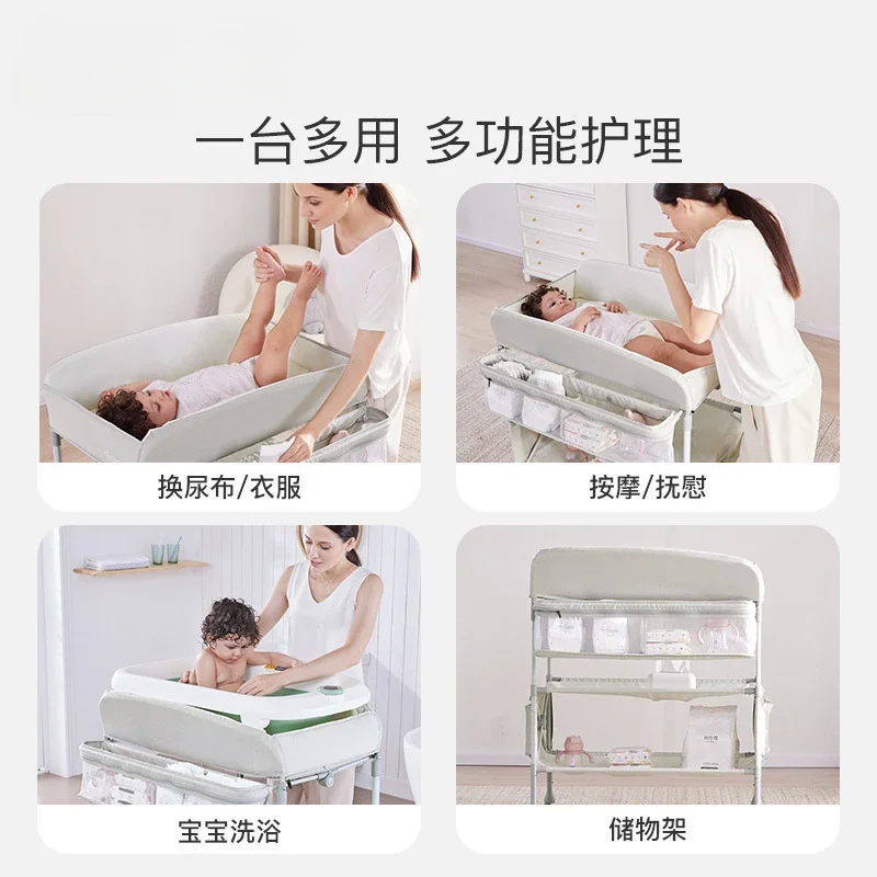 Foldable Baby Diaper Table with Wheels Portable Nursery Furniture Foldable Baby Diaper Changing Table with Basket Storage