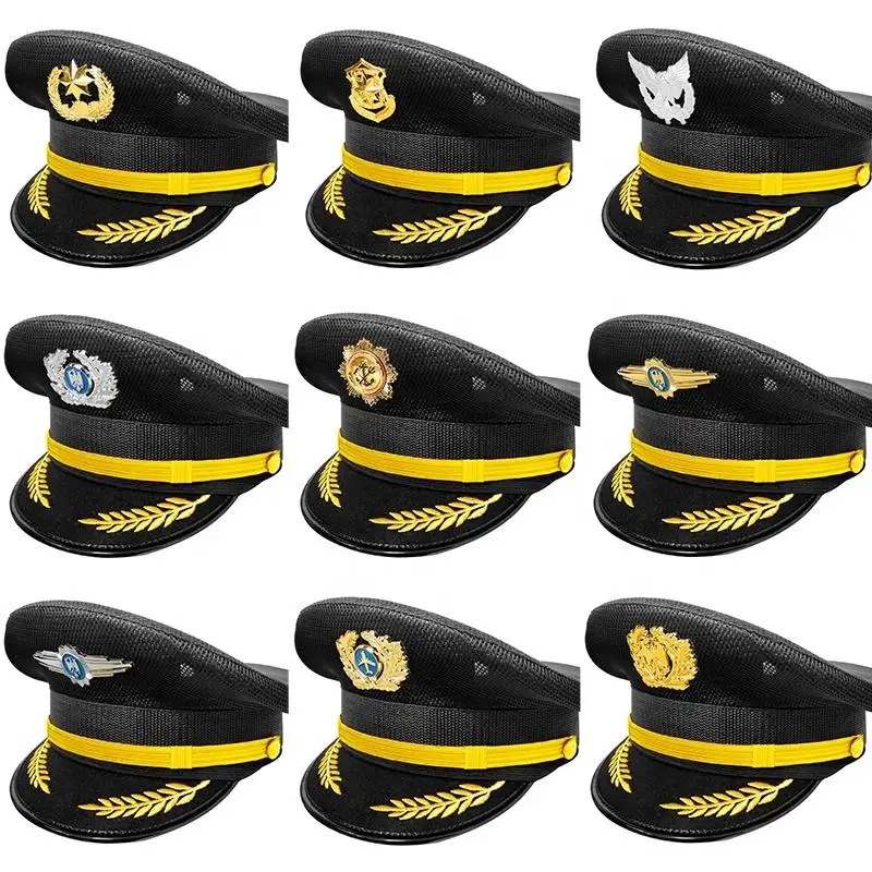 Unisex Summer Officer Mesh Black Security Hat Peaked Cap Protocol Etiquette Hat Breathable Performance Aviation Captain Headgear