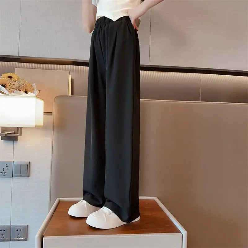 2026 Children Wide Leg Pants Fashion Summer Kids Casual Thin Cool Cropped Trousers Girls ice silk Pants Teen 6 8 10 12 14 Year