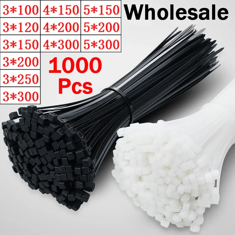 

1000Pcs Self-locking Plastic Nylon Cable Tie White/Black 5X300mm Cable Tie Fastening Ring 3X200mm Cable Tie Zip Wraps Strap Tie