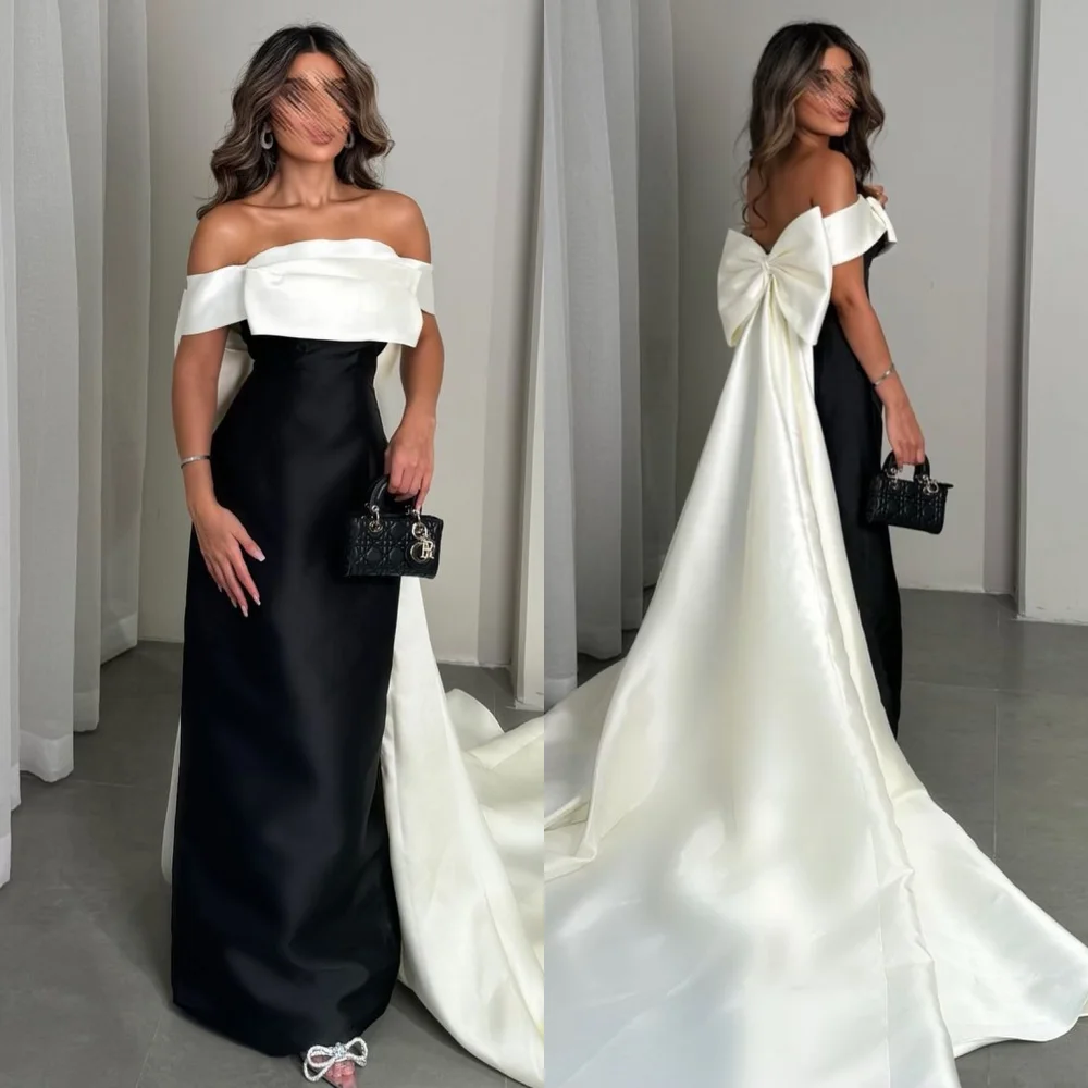 

Customized Modern Style Fashion Pleat Draped Bow Straight Off-the-shoulder Long Dresses Bespoke Occasion Dresses Classic