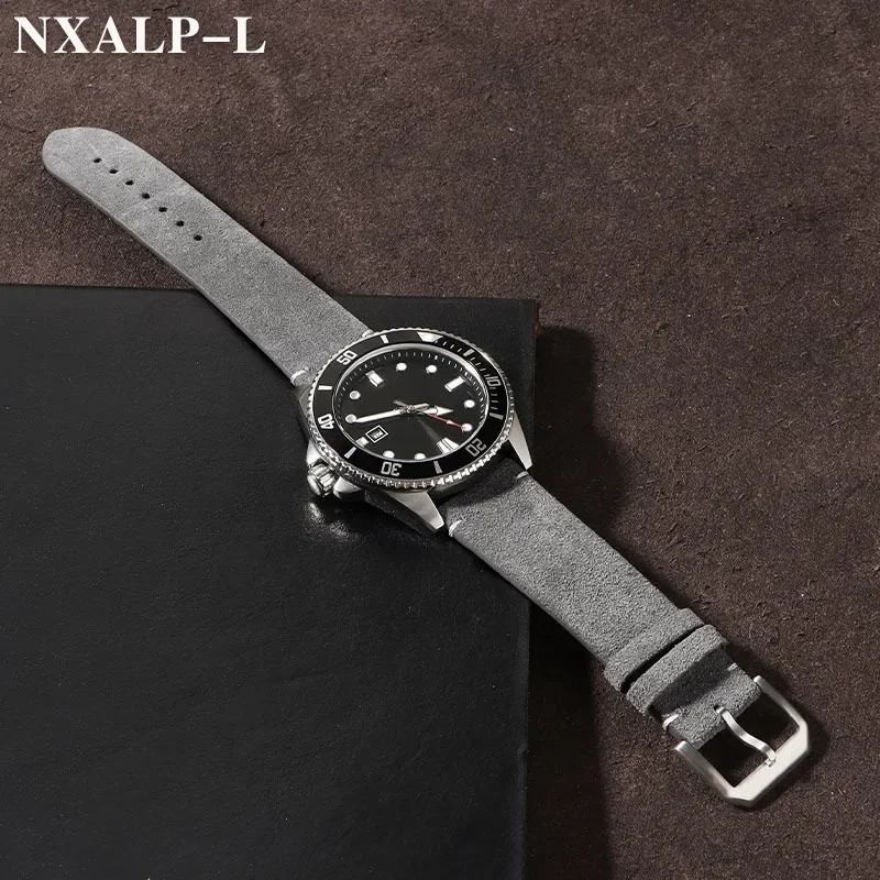 수제 스티치 스웨이드 가죽 시계 밴드 20mm 22mm 빈티지 소 가죽 팔찌 남성 여성 유니버설 액세서리 퀵 릴리스