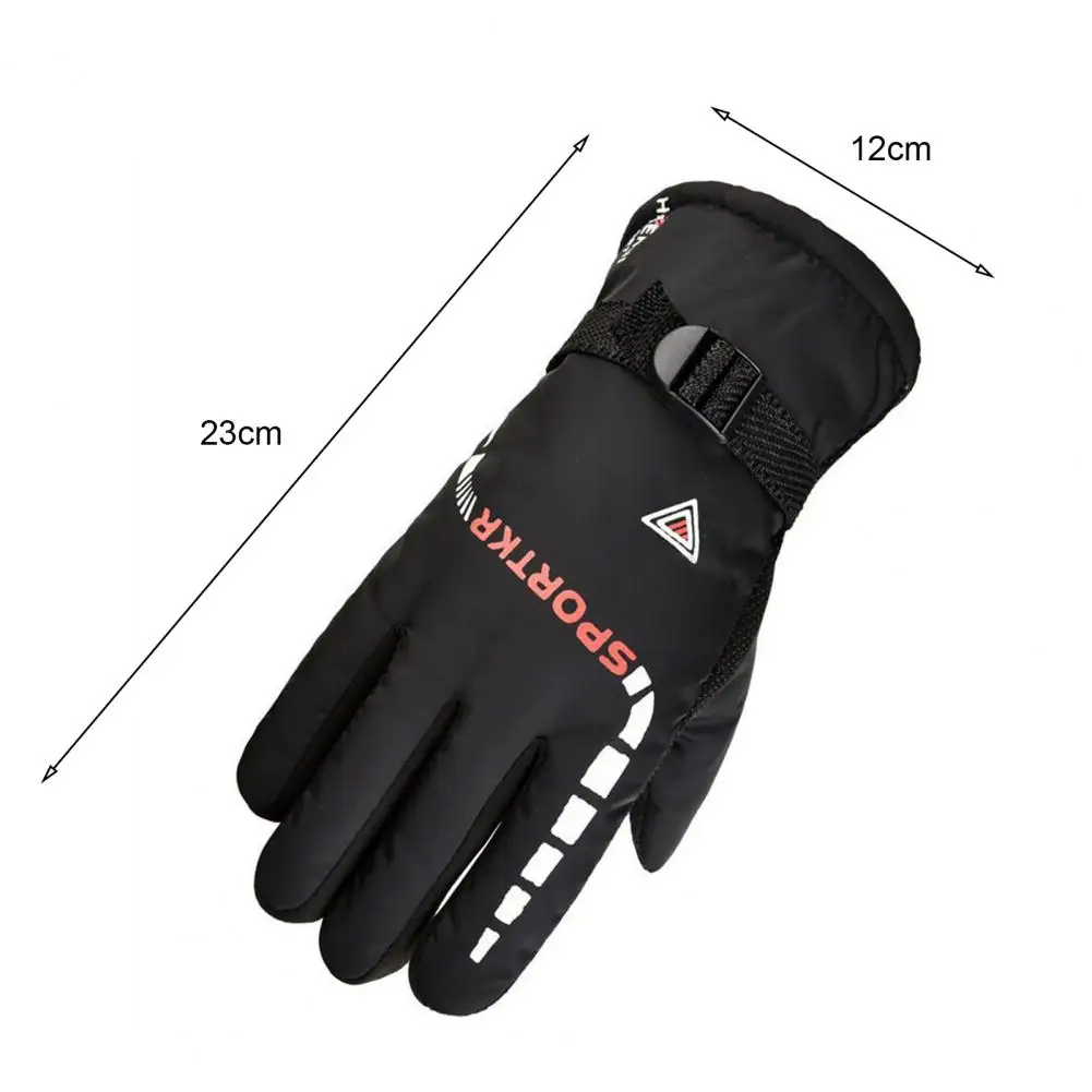 Letter Print Full Finger Motorcycle Gloves Thickened Fleece Adjustable Buckle Men Gloves Winter Windproof Sports Cycling Gloves