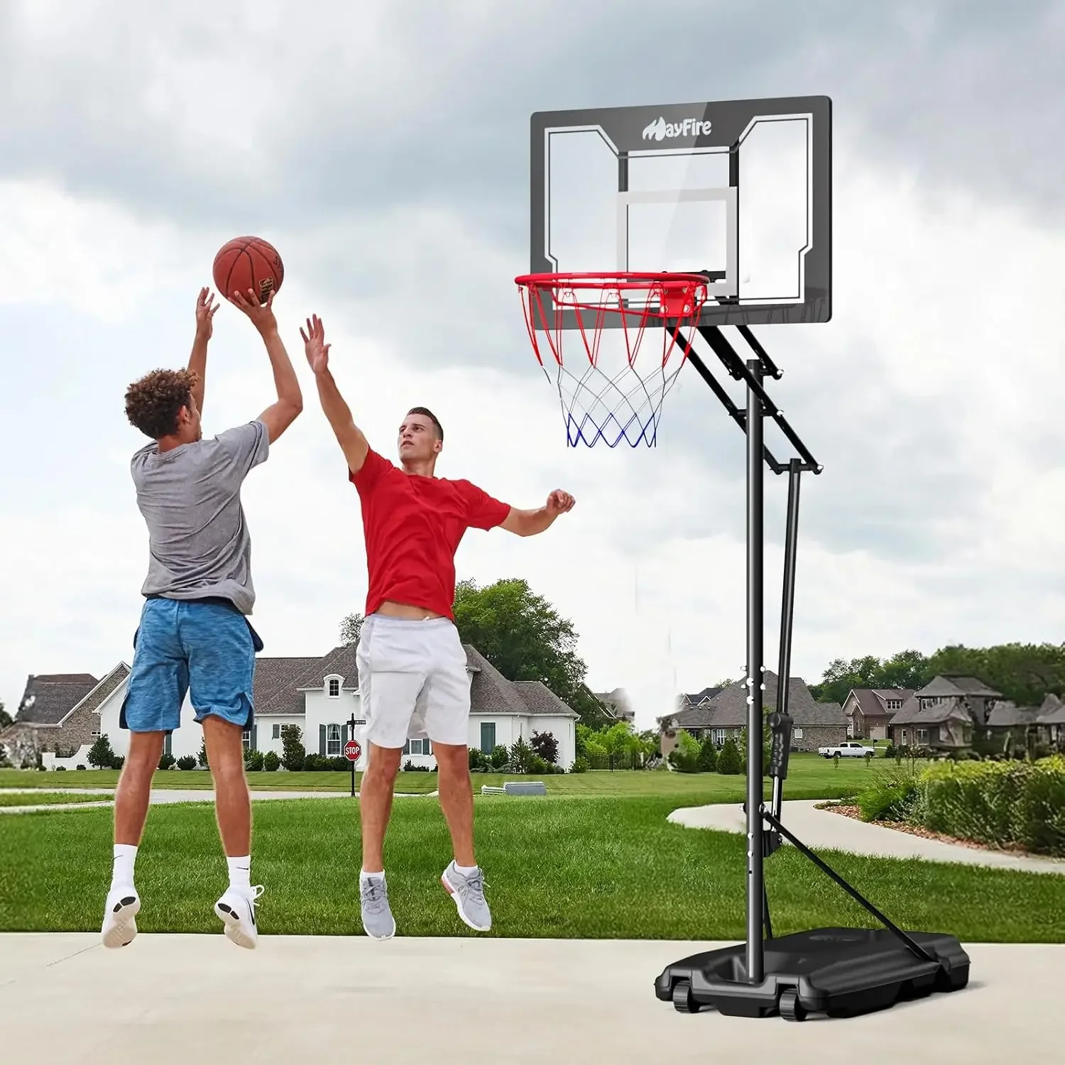 Basketball Hoop,4.9-8.5 Ft Adjustable,Pool Basketball Hoop Outdoor，33 Inch Shatterproof Backboard，Portable Basketball Ho