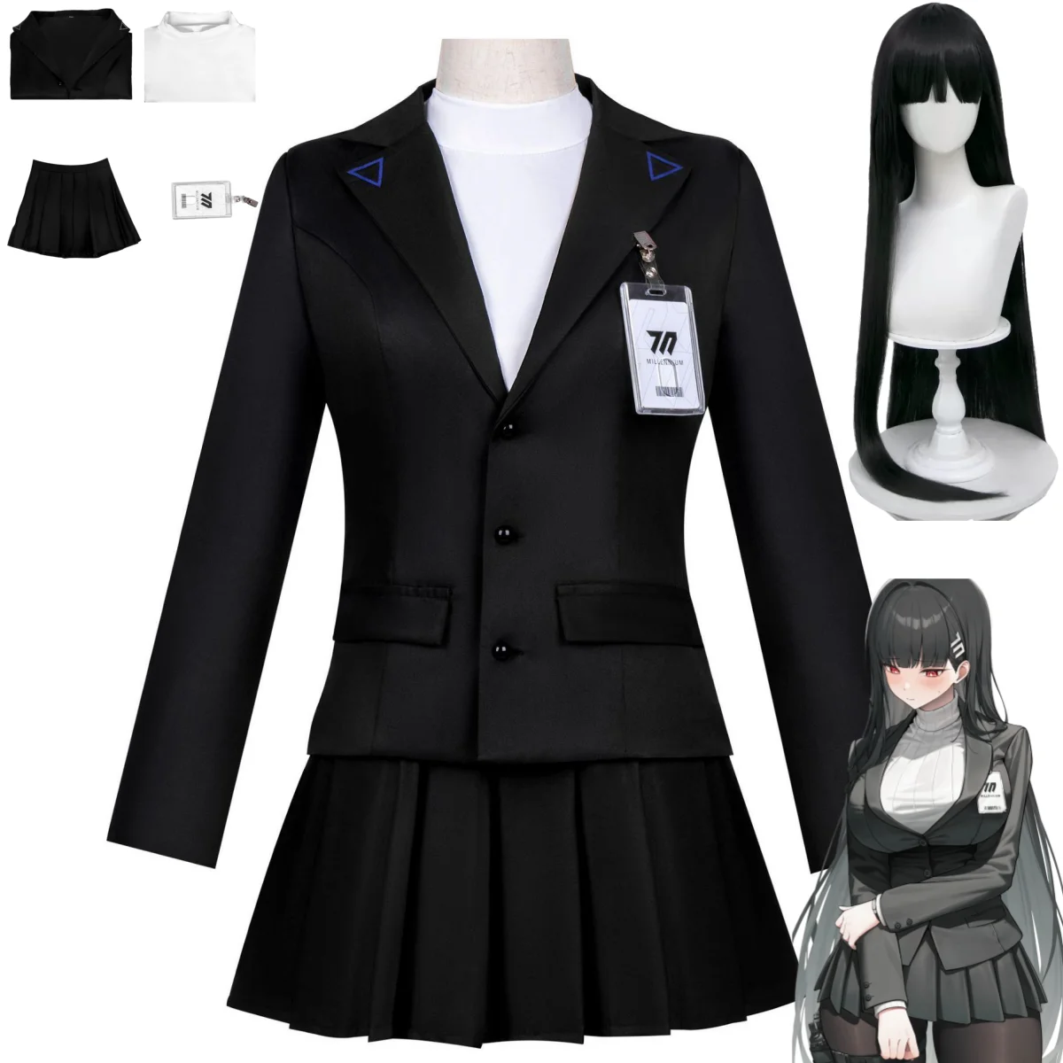

Game Blue Archive The Animation Tsukatsuki Rio Cosplay Costume Wig Korean-style JK School Uniform Wig Woman Sexy Campus Suit