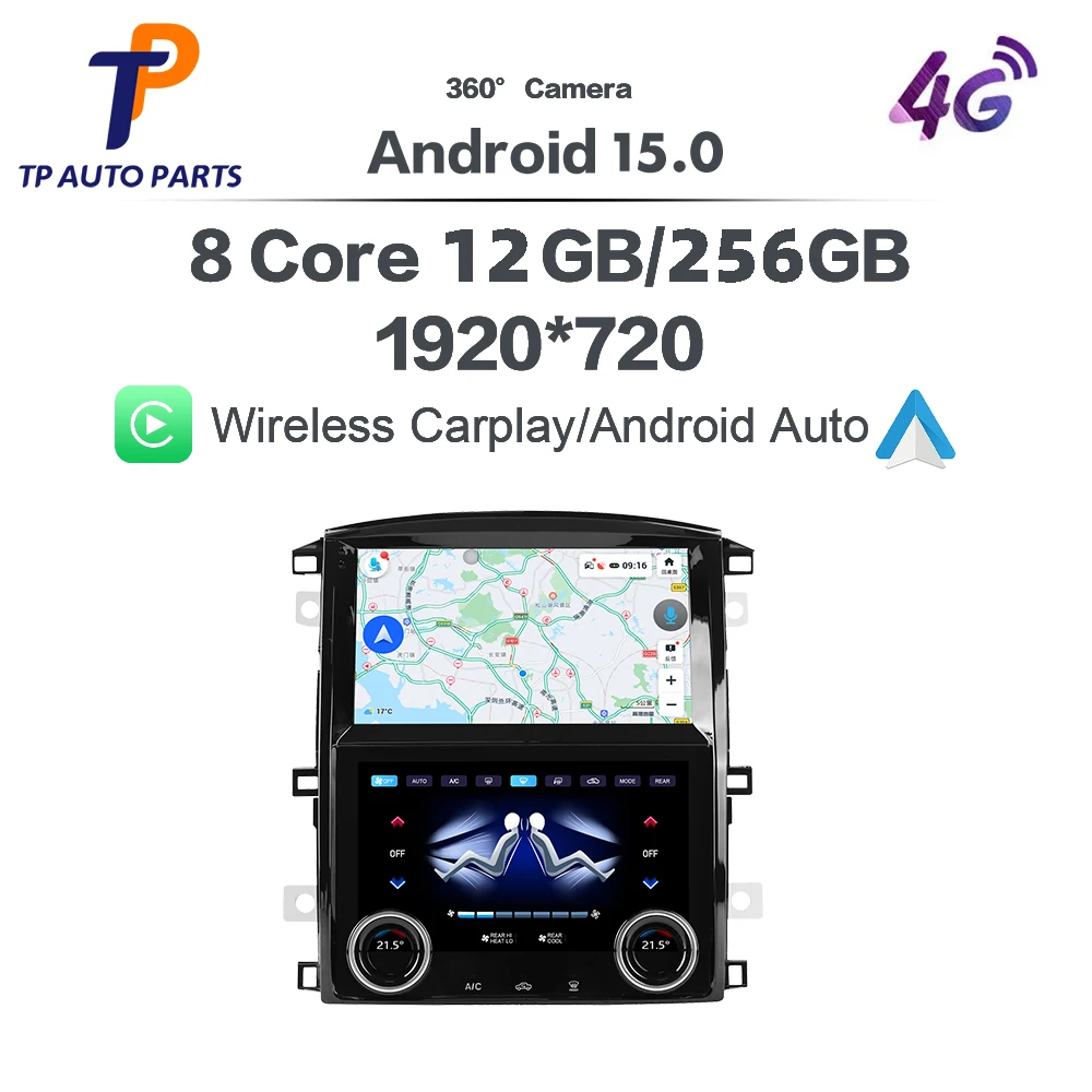 For Toyota LC100 2002-2007 10.1 Inch Upper-Lower Dual Screen In-Dash AC And Car Radio GPS Nav Carplay Android Auto Plug & Play