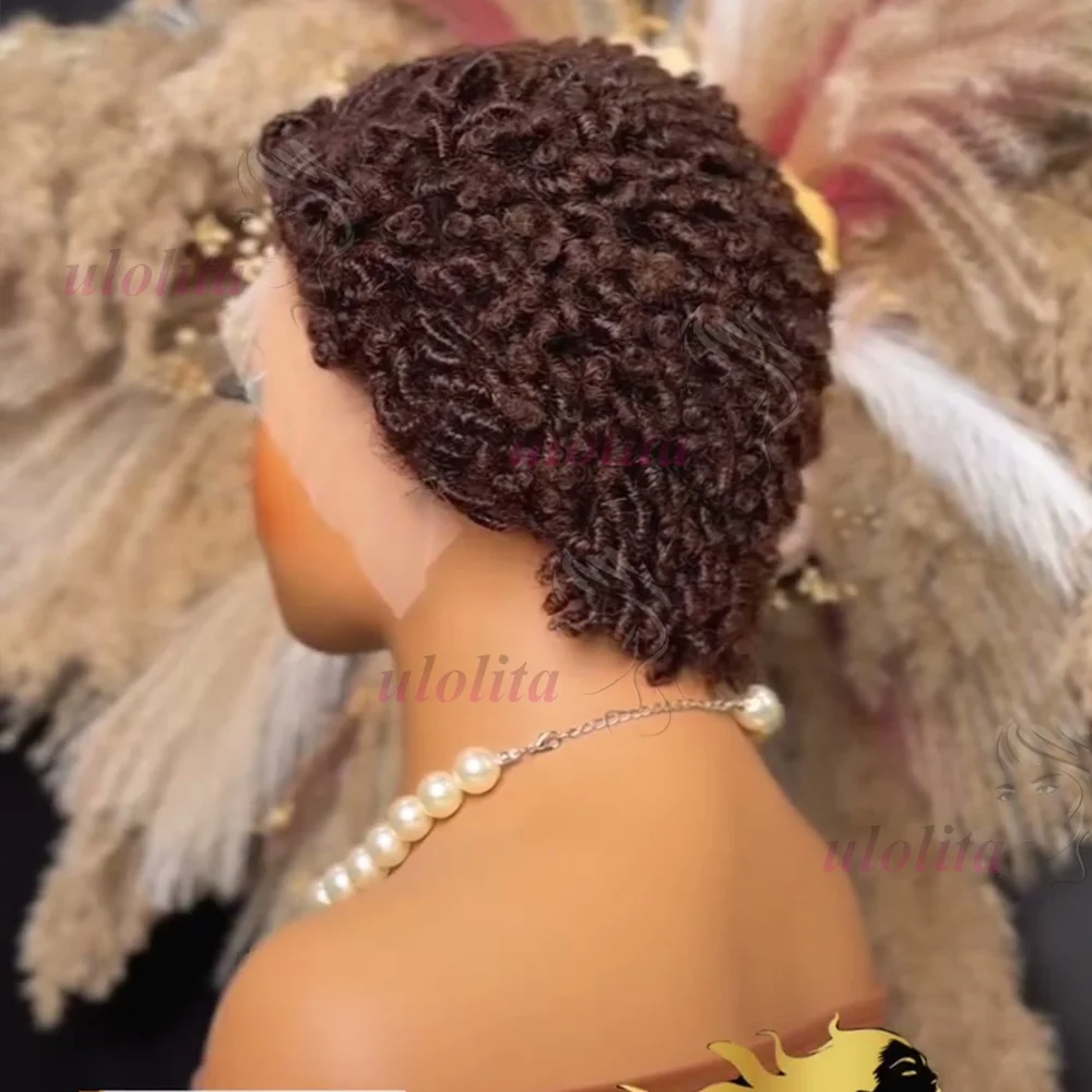 Kurze Pixie-Cut Dreadlocks-Perücken, Schokoladenbraun, Afro-Twists Dreadlocks Lace Frontal Perücke, Faux Locs Geflochtene Haarersatz-Perücken – Detail 5