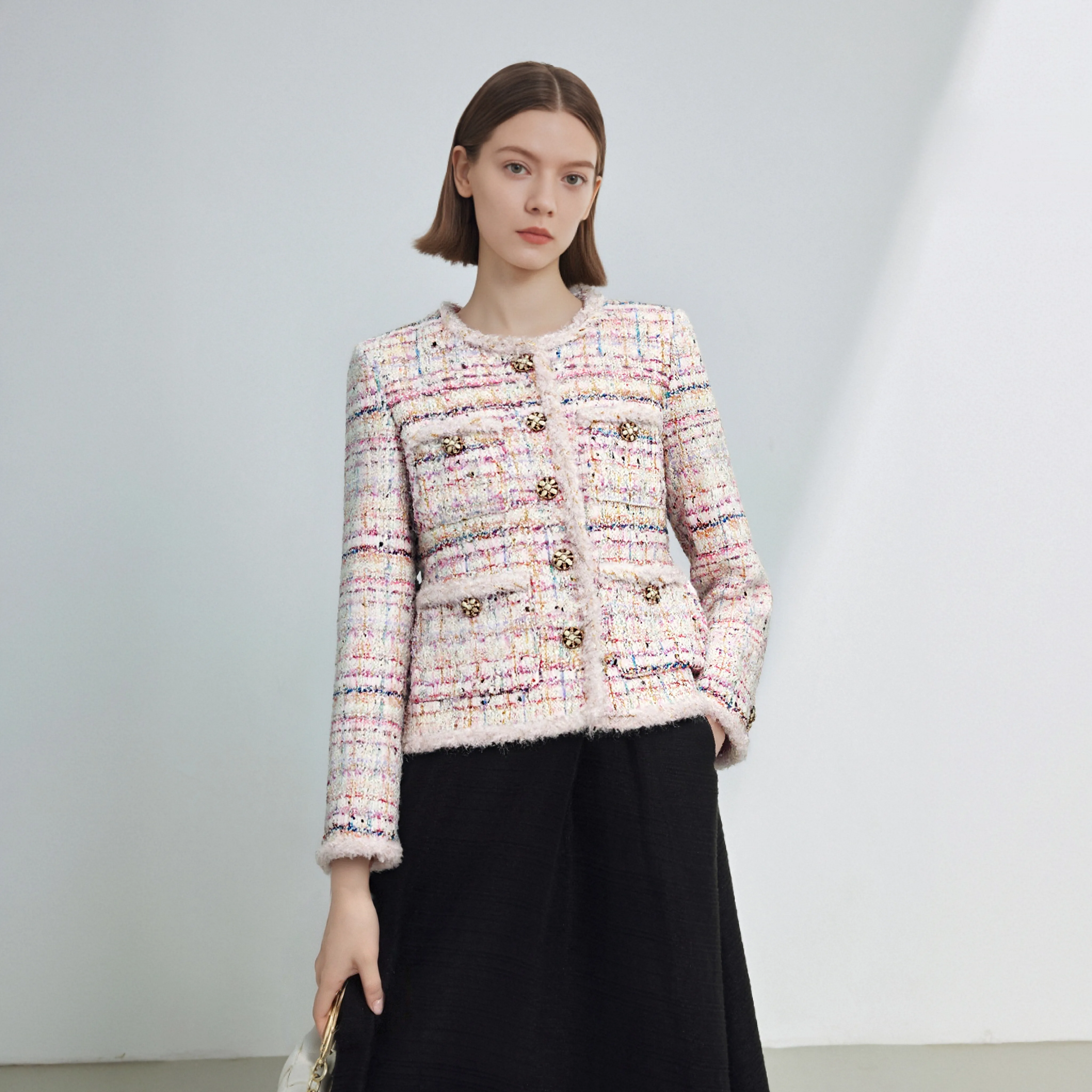 

New Style Fashionable Elegant High Luxury Customized Socialite Cherry Blossom Romantic Tweed Braided Jacket