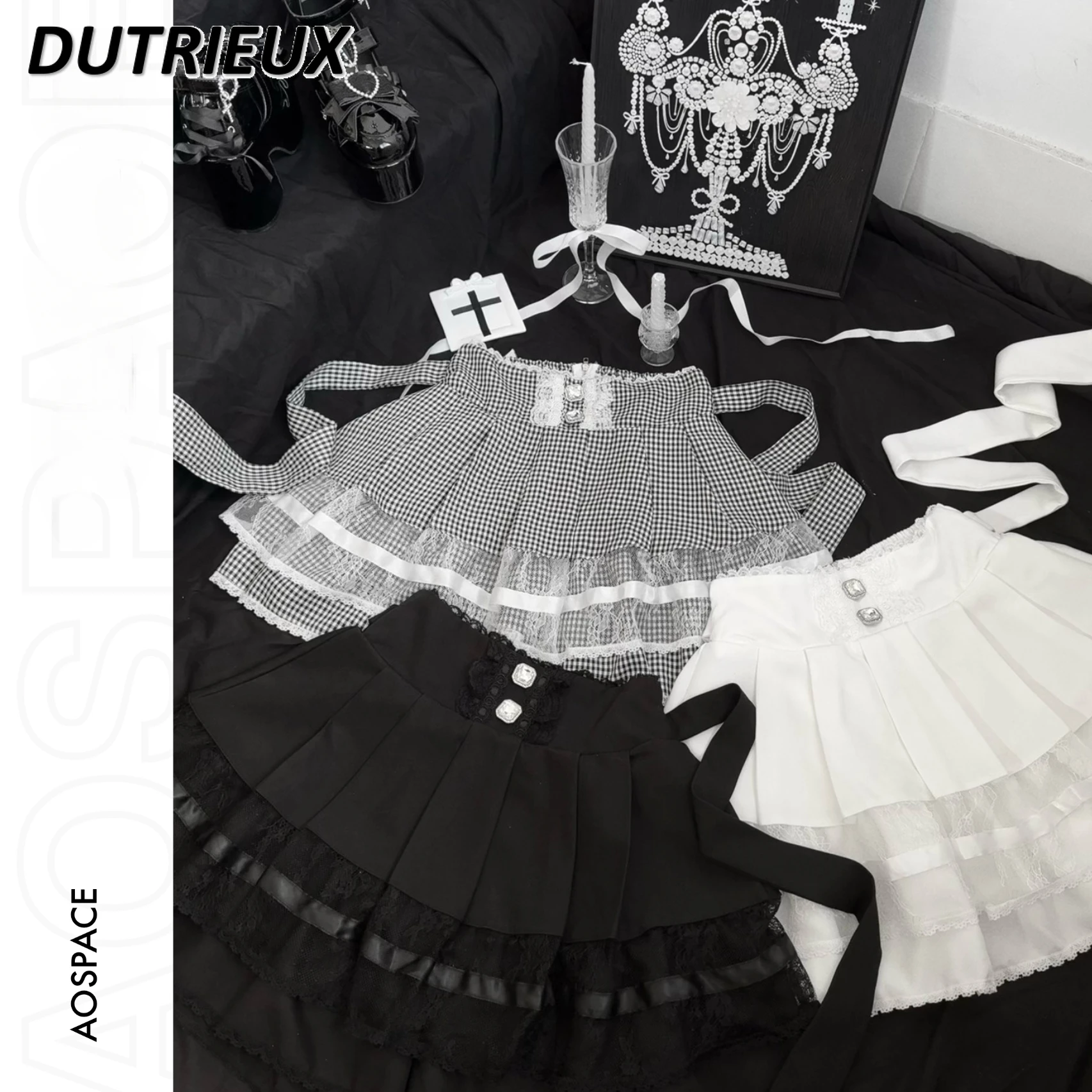 Japanese Mine Series Mass-produced Versatile Lace Splicing Double-layer Short Skirt Sweet Cute Girls High Waist A-line Skirts