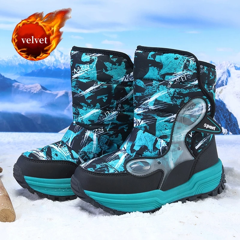 

Зимние пушистые детские зимние ботинки, походные ботинки со стальными когтями, детские бархатные теплые уличные ботинки на платформе, спортивная обувь с высоким берцем для мальчиков