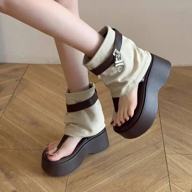 Women's Thick Sole Elevator Flip Flop Sandals 2025 Summer New Style  Niche Tube Stacked Short Roman Cool Boots