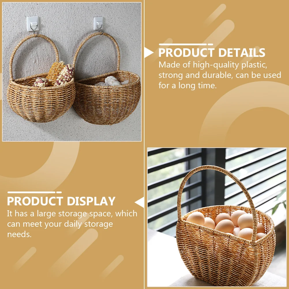 

1Pcs Woven Rattan Wall-Mounted Basket Plastic Flower Storage Container Countryside Style Egg Storage Kitchen Sundries Organizer