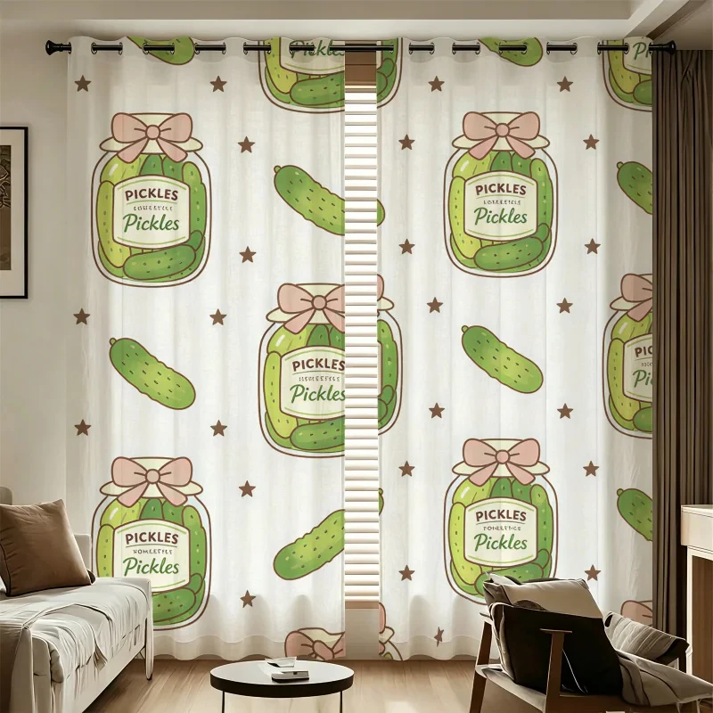 Cute Smiley Cucumber Print 2 Panels Curtains Printed Curtains Darkening Curtains Light Blocking Rate 85% Girly Decor