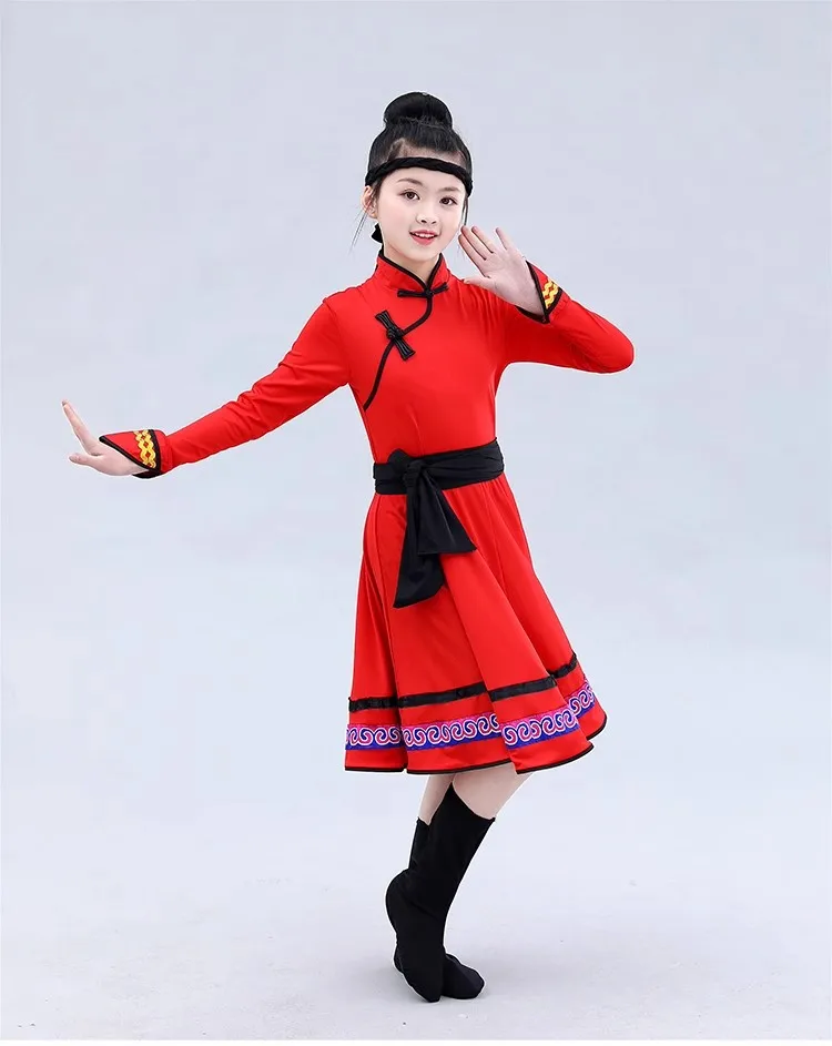 Children Mongolian chopstick dance performance costume girl Mongolian grassland skirt minority dress female