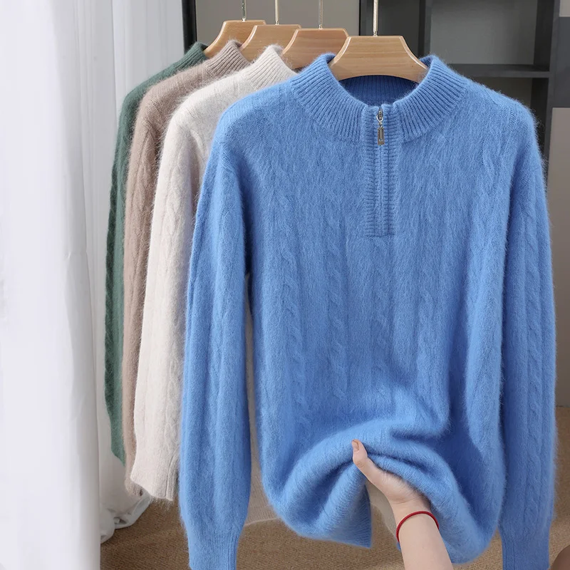 

Высококачественный мужской свитер из 100% норки и кашемира с воротником-стойкой, норковый кашемировый пуловер, осень-зима, трикотаж с длинными рукавами, умный повседневный топ