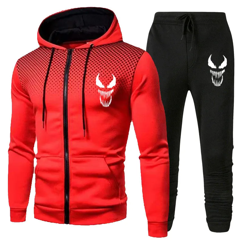 Men\'s Hooded Sets Casual Zipper Sweatshirts+Sweatpants Gym Jogger Tracksuit Venom Fashion Spring Winte Fleece Men Clothing Suits