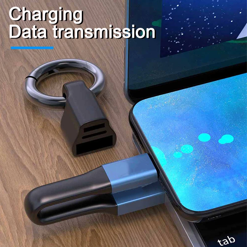 New Mini 2 In 1 Keychain Micro USB Type C Short Cable Data Sync Fast Charging Wire For Huawei P30 P40 Honor Samsung Xiaomi POCO