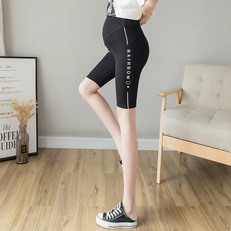 Pregnant Women Summer New Cotton Leggings Fashion All-match Love Print Five-point Pants Casual Belly Support Shorts Safety Pants