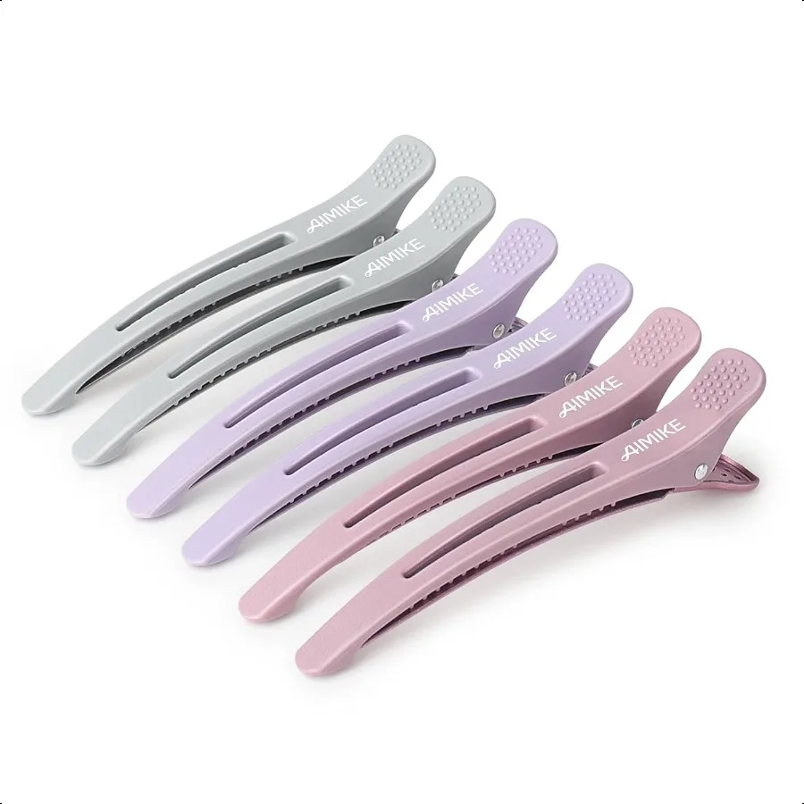 

Hair Sectioning Clips with Silicone Band 6pcs No Crease Duck Billed Clips for Styling Cutting and Rollers in Morandi Color