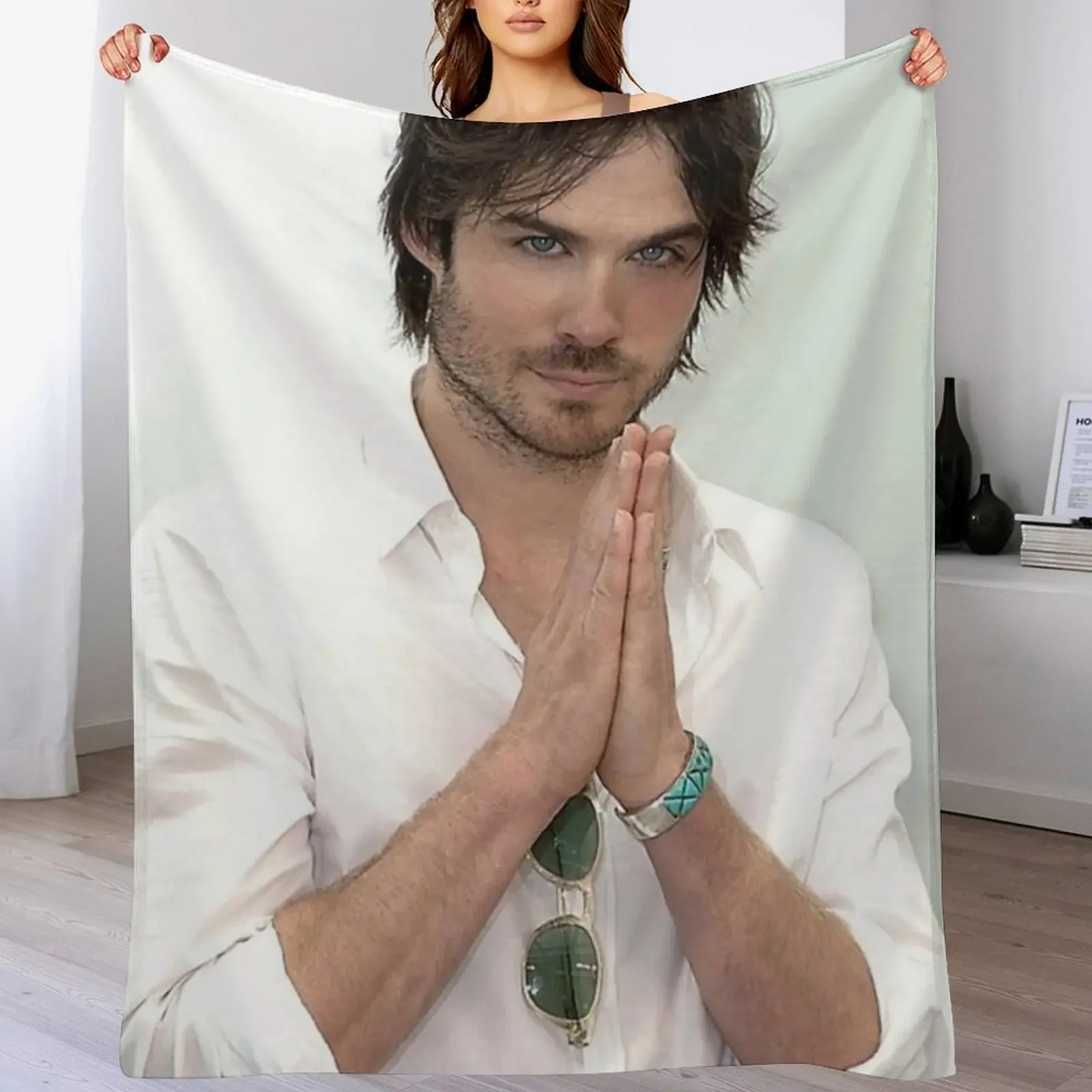 

Ian Somerhalder Damon Salvatore Throw Blanket Cozy Sofa Blanket for TV Watching Napping