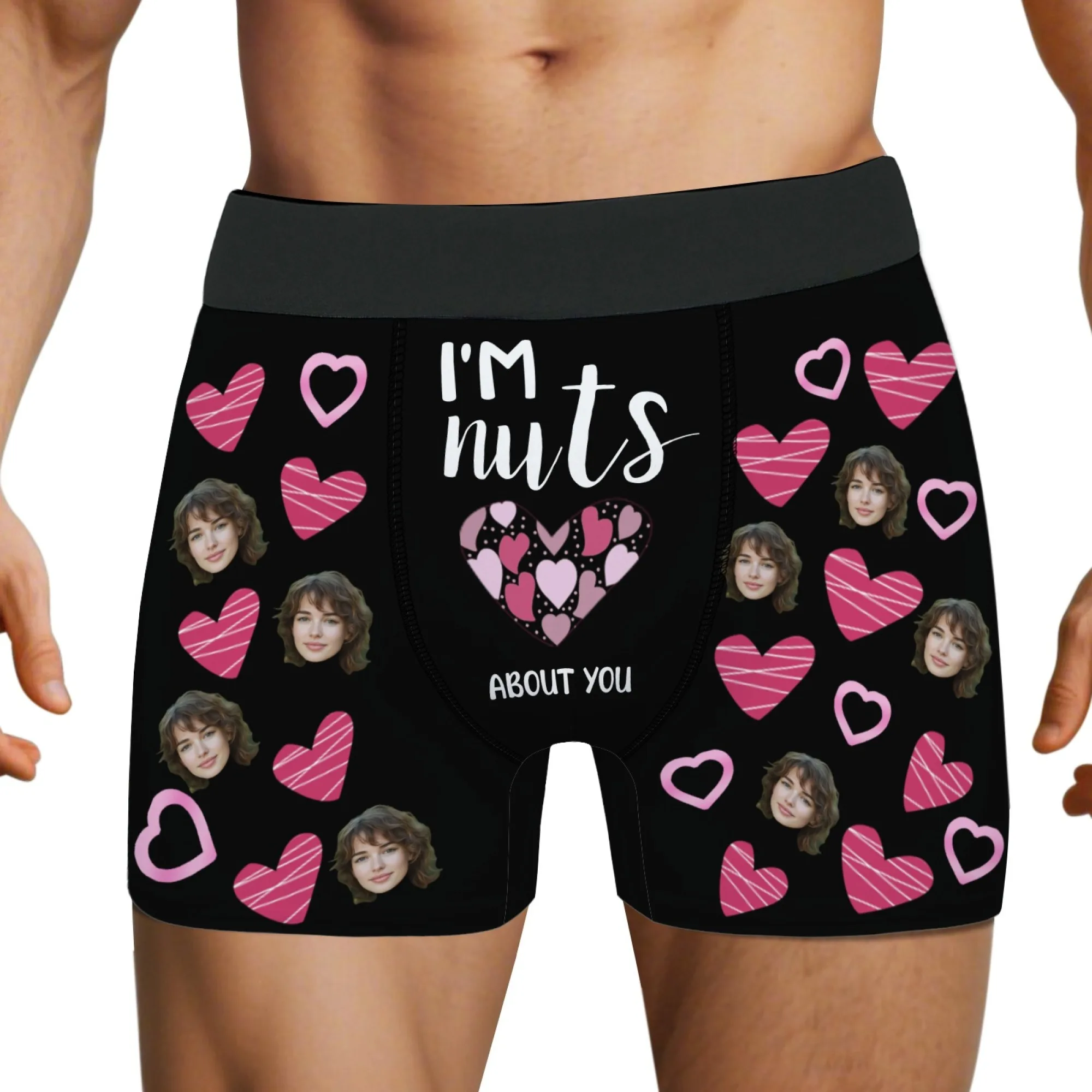 Gift for Husband Custom Face Boxers Briefs Black Pink-Purple Heart Print 